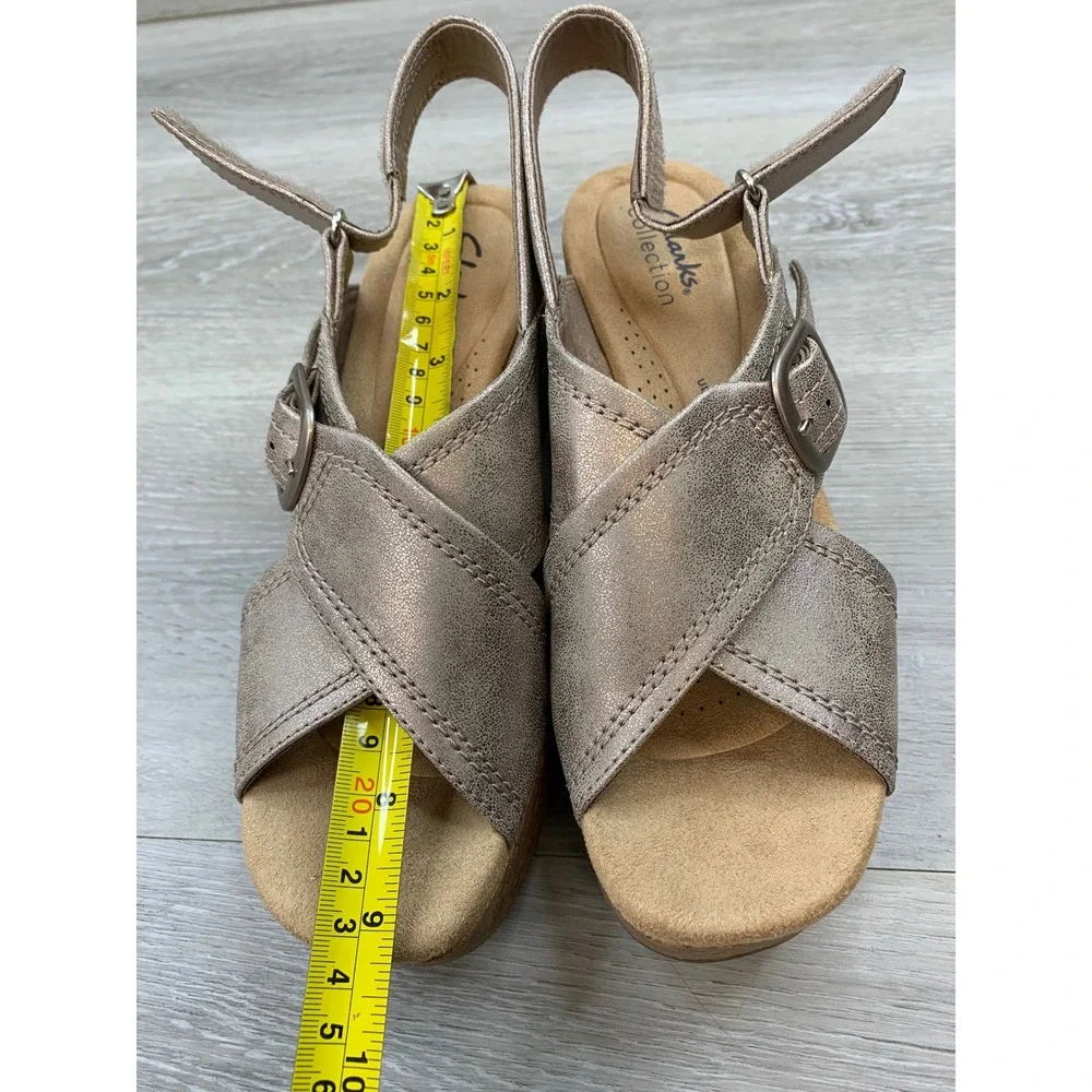 Clarks Nerisa Women's Sandals Metallic Pewter Cork Wedge 8‎ Comfort Shoes